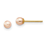 14k 3- Pink Round Freshwater Cultured Pearl Stud Post Earrings