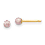 14k 3- Purple Round Freshwater Cultured Pearl Stud Post Earrings
