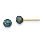 14k 4- Black Button Freshwater Cultured Pearl Stud Post Earrings