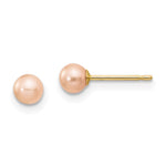 14k 4- Pink Round Freshwater Cultured Pearl Stud Post Earrings