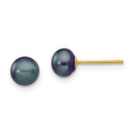 14k 5- Black Button Freshwater Cultured Pearl Stud Post Earrings