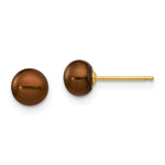 14k 5- Brown Button Freshwater Cultured Pearl Stud Post Earrings