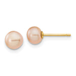 14k 5- Pink Button Freshwater Cultured Pearl Stud Post Earrings