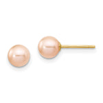 14k 5- Pink Round Freshwater Cultured Pearl Stud Post Earrings