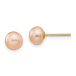 14k 6- Pink Button Freshwater Cultured Pearl Stud Post Earrings
