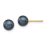 14k 6- Black Round Freshwater Cultured Pearl Stud Post Earrings