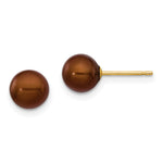 14k 6- Brown Round Freshwater Cultured Pearl Stud Post Earrings