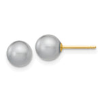 14k 6- Grey Round Freshwater Cultured Pearl Stud Post Earrings