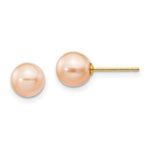 14k 6- Pink Round Freshwater Cultured Pearl Stud Post Earrings