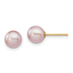 14k 6- Purple Round Freshwater Cultured Pearl Stud Post Earrings