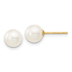 14k 6- White Round Freshwater Cultured Pearl Stud Post Earrings