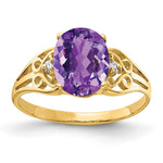 14k 9x Oval Amethyst and 1/20 carat AAA Diamond Filigree Ring