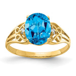 14k 9x Oval Blue Topaz and A Diamond Filigree Ring