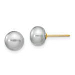 14k 7- Grey Button Freshwater Cultured Pearl Stud Post Earrings