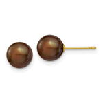 14k 7- Brown Round Freshwater Cultured Pearl Stud Post Earrings