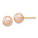 14k 7- Pink Round Freshwater Cultured Pearl Stud Post Earrings