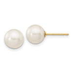 14k 7- White Round Freshwater Cultured Pearl Stud Post Earrings