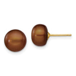 14k 8- Brown Button Freshwater Cultured Pearl Stud Post Earrings
