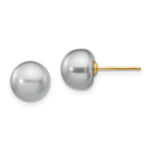 14k 8- Grey Button Freshwater Cultured Pearl Stud Post Earrings