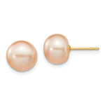 14k 8- Pink Button Freshwater Cultured Pearl Stud Post Earrings