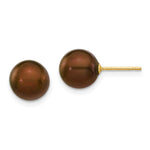 14k 8- Brown Round Freshwater Cultured Pearl Stud Post Earrings