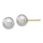 14k 8- Grey Round Freshwater Cultured Pearl Stud Post Earrings