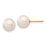 14k 8- White Round Freshwater Cultured Pearl Stud Post Earrings