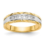 14k and Rhodium AA Quality 1/20 carat Diamond Trio Mens Complete Wedding Band