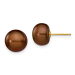 14k 9- Brown Button Freshwater Cultured Pearl Stud Post Earrings