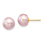 14k 9- Purple Button Freshwater Cultured Pearl Stud Post Earrings