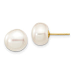 14k 9- White Button Freshwater Cultured Pearl Stud Post Earrings