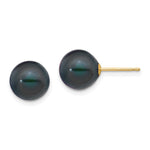 14k 9- Black Round Freshwater Cultured Pearl Stud Post Earrings