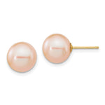 14k 9- Pink Round Freshwater Cultured Pearl Stud Post Earrings