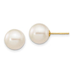 14k 9- White Round Freshwater Cultured Pearl Stud Post Earrings