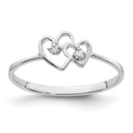 14k White Gold Polished AA Diamond Two Hearts Ring
