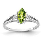 14k White Gold 8x Marquise Peridot and 1/20 carat AAA Diamond Ring