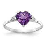 14k White Gold Heart Amethyst and 1/20 carat VS Diamond Ring