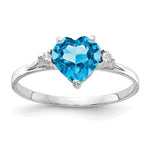 14k White Gold Heart Blue Topaz and 1/20 carat AAA Diamond Ring