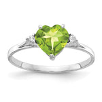 14k White Gold Heart Peridot and AAA Diamond Ring