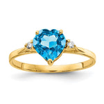 14k Heart Blue Topaz and 1/20 carat A Diamond Ring