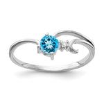 14k White Gold Blue Topaz A Diamond ring