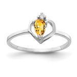 14k White Gold 5x Pear Citrine VS Diamond ring