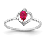 14k White Gold 5x Pear Ruby AA Diamond ring
