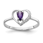 14k White Gold Polished Holds 1- Diamond and 5x3 Pear Gemstone Heart Ring Mounting