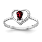 14k White Gold 5x Pear Garnet and A Diamond Heart Ring