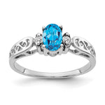 14k White Gold 6x Oval Blue Topaz and AAA Diamond Filigree Ring