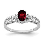 14k White Gold 6x Oval Garnet and A Diamond Filigree Ring