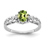 14k White Gold 6x Oval Peridot and AAA Diamond Filigree Ring