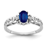 14k White Gold 6x Oval Blue Sapphire and A Diamond Ring