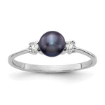 14k White Gold Black Freshwater Cultured Pearl AAA Diamond ring